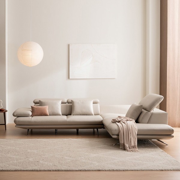  [라클라우드 (가구)] 라르테 4인 코너형 이태리 가죽 소파, 색상:코모 그레이 