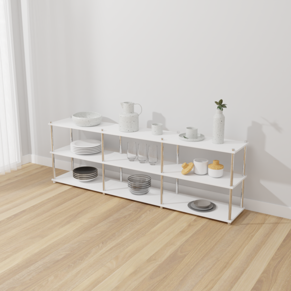  상도가구 그로잉 팬트리 선반 수납장 거실장, 3단, 실버 