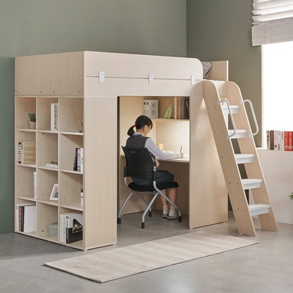 e스마트 하우스 2층 성인 책상 수납 벙커침대 풀세트 SS, 그레이 