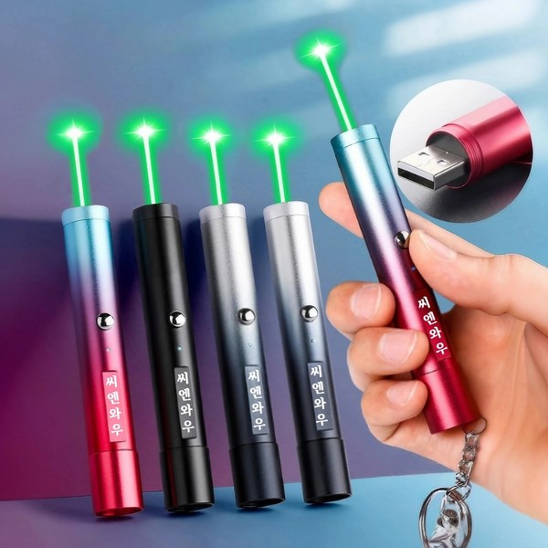 씨엔와우 USB충전 강한 빛 레이저 펜, 빨강 파랑, 1개