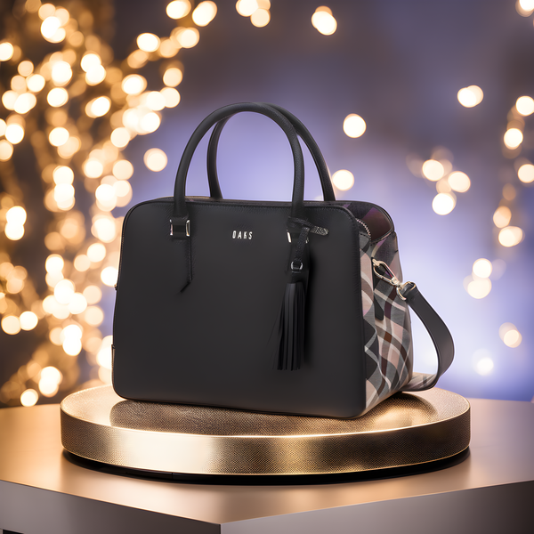 닥스 블랙 체크배색 가죽 토트백