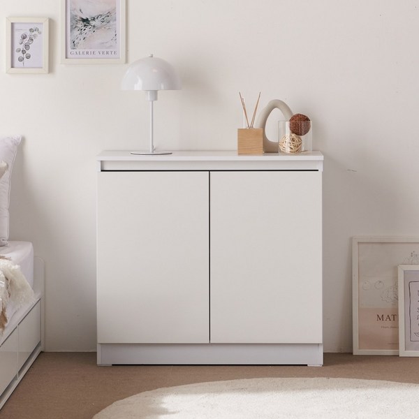  타니아 800 소형 수납장 3단 낮은 도어 슬림 맘마존 선반 다용도 안방 베란다 복도, 화이트 