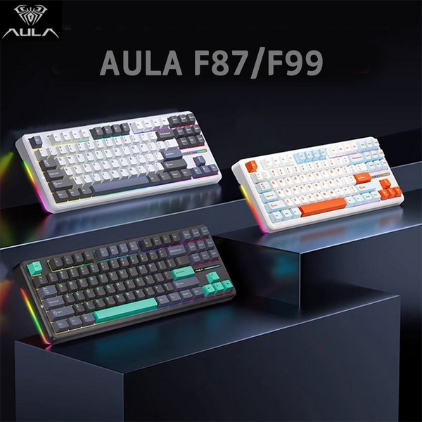 [chengyi] AULA 시리즈 기계식 객제화 게이밍 키보드F87/F87 PRO/F99/ gasket구조 전키핫스왑 RGB램프 최신출시, 골드축, F87화이트 오렌지(무선버전 3모드)