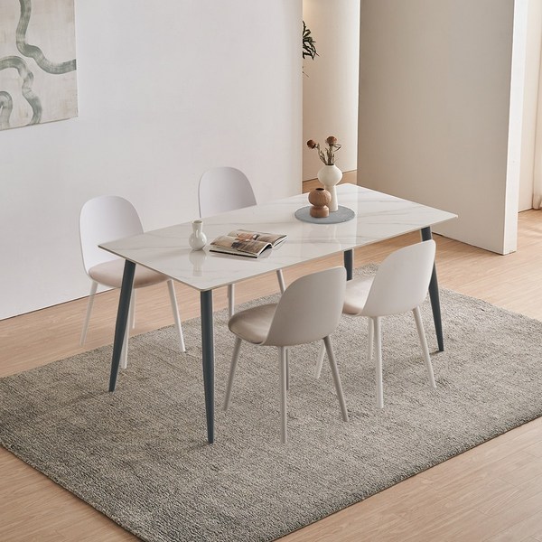 동서가구 이즈 휴버드 세라믹 사각 1600 4인 식탁 세트, 세라믹블랙,그레이, 그레이4