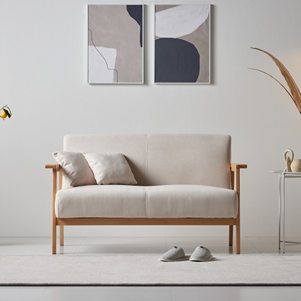  슬로 기능성 아쿠아스웨이드 패브릭 2인용 원목 소파, 아쿠아패브릭 슬로 2인용 원목 소파 (크림베이지) 