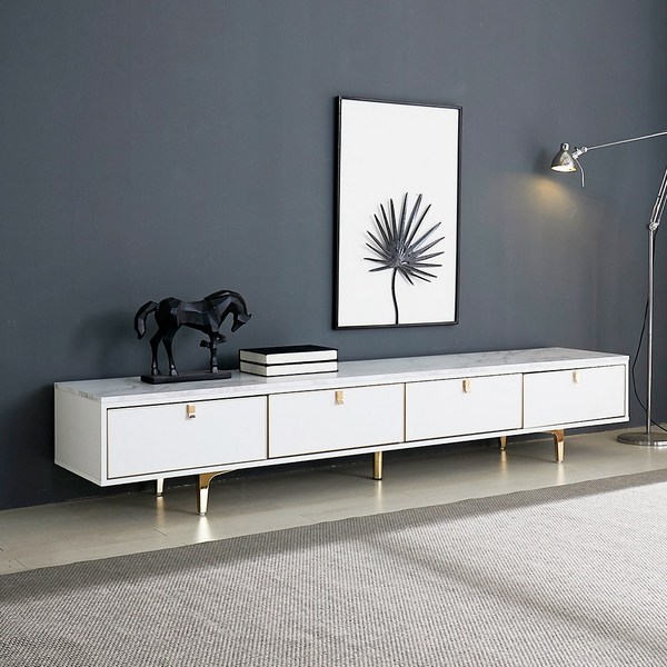  로젤리 대리석 골드 낮은 거실장 2000 모던 티비다이 선반 tv장식장, 화이트 