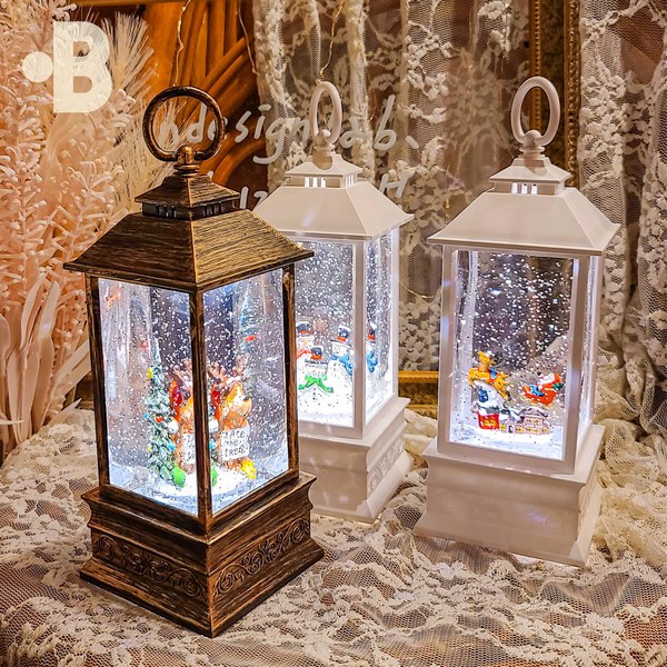  본디자인랩 미니 직사각 랜턴 6종 발레리나 크리스마스 아이방 오르골 워터볼, 미니 직사각 _ 화이트 눈사람가족(170) 