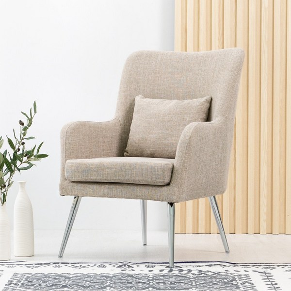  리딩 1인용 소파 인테리어 디자인 거실 안락 패브릭, 베이지 