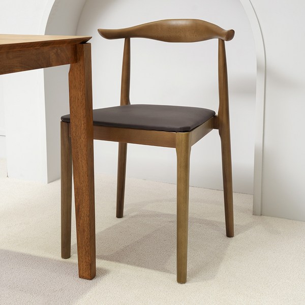 원목 카페의자 가죽 인테리어 카우체어, 브라운, 1개