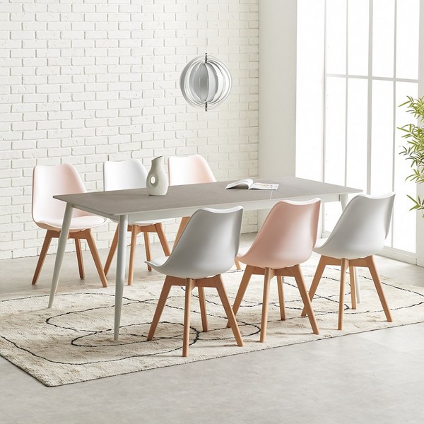 라로퍼니처 에버 1800 포세린 통 세라믹 6인 식탁 세트, 그레이, 식탁+의자6, 스카이블루 의자3+그레이 의자3