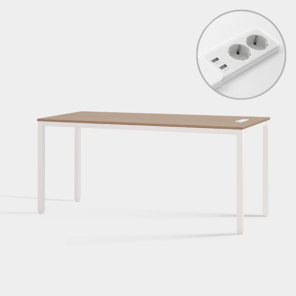 [두닷] 콰트로 1608 노트북 콘센트 책상, 덴버오크+에어화이트