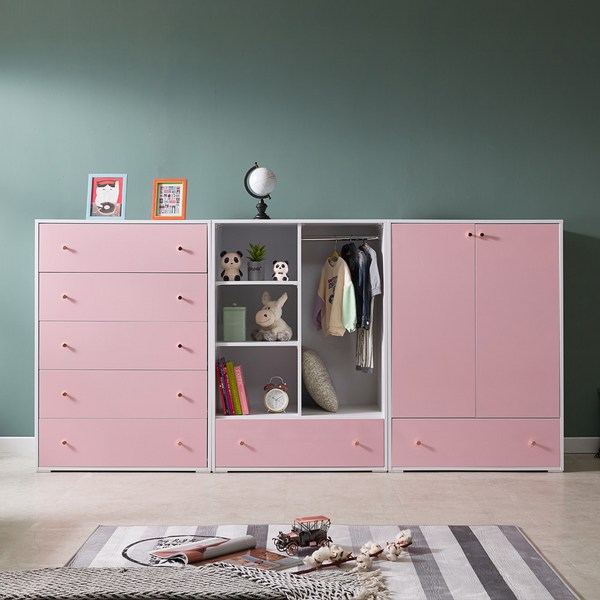 해해동동 아티 2400 서랍 옷장세트 베이비장 5단서랍장 아기옷장 여아 남아, 핑크
