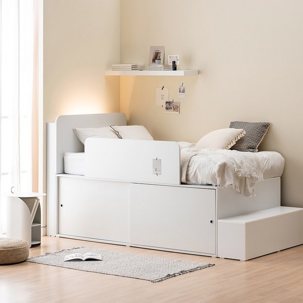 포더홈 스페이서 슬라이딩 벙커침대 수납침대 LED침대 슈퍼싱글 퀸 높이선택가능 (440/640), 라이트그레이, 프레임 (매트없음)