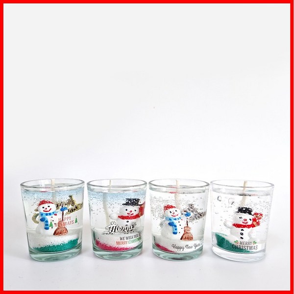 (겨울눈사람)(5온즈*4개)크리스마스 캔들 양초 젤캔들 만들기 키트, 레몬라벤더, 그린, 4개
