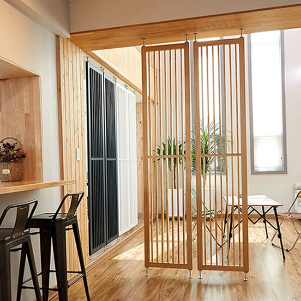 데코지엔 원목 모던 인테리어 공간분리 무빙 스트라이프 가벽 파티션 3color, 내추럴
