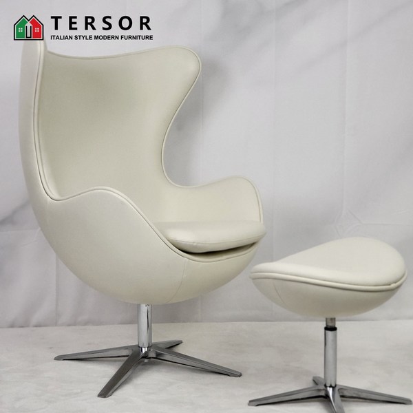 테르소 야콥센 에그체어 1인용 리클라이너 안락의자 스툴포함, 화이트