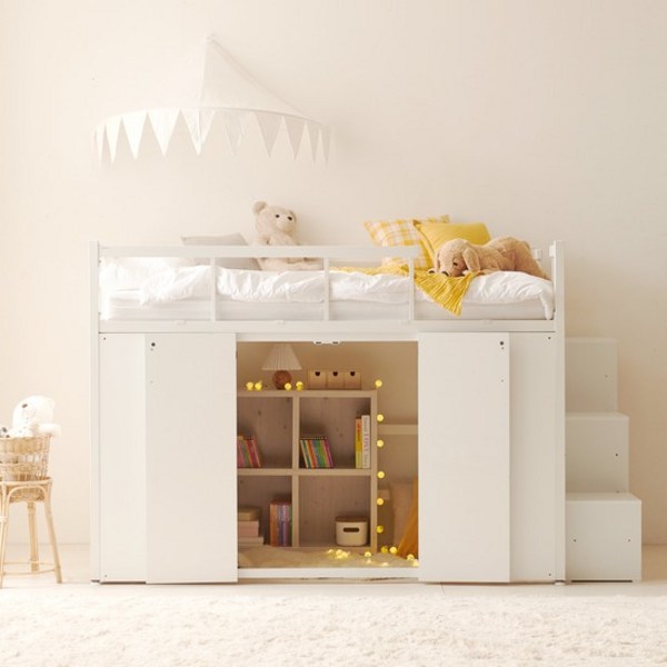  플라망 탱크 철제 벙커침대 수납형 화이트 SS 수납계단, 화이트_GMB010WX-F 