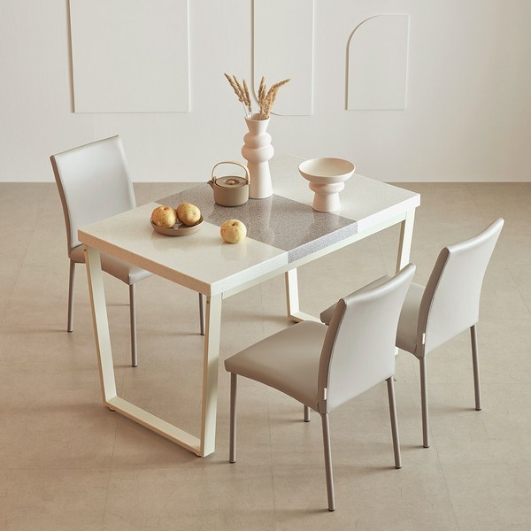  한샘 프레임 스틸 대리석 4인 식탁세트 (위드의자4 포함), 식탁C형/의자:쿨그레이(O) 