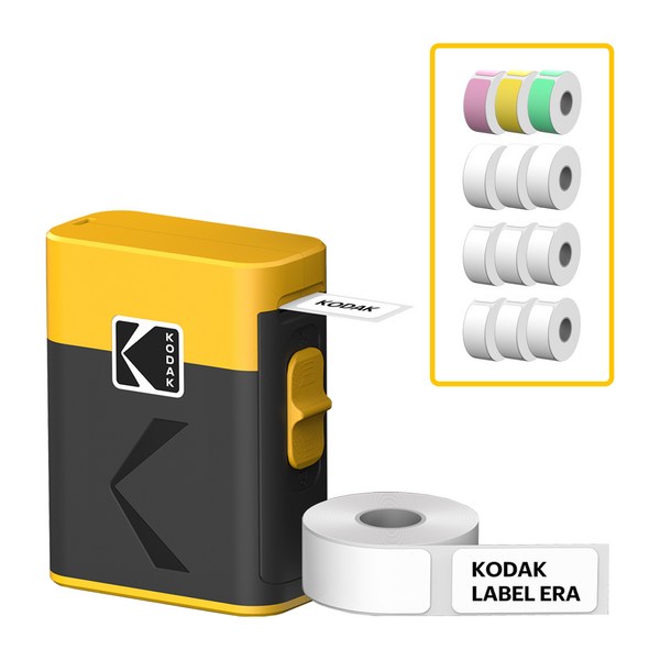 [신제품] 코닥 라벨 프린터 ERA 휴대용 네임 이름 스티커 미니 라벨기 + 카트리지 13롤 번들, 1개, Yellow(옐로우)