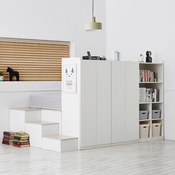 스스디 스마트 수납침대 조합형, 1500옷장+1500옷장+1500책장+계단