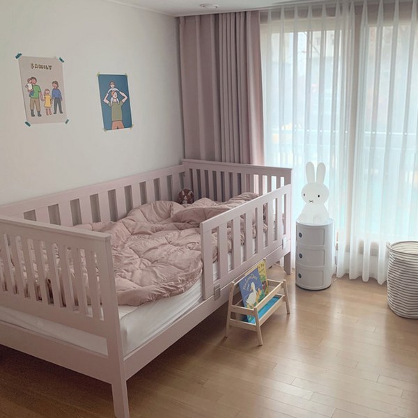  레이디가구 스칸딕 데일리 원목 데이베드+안전가드 침대 세트, 베이비핑크 