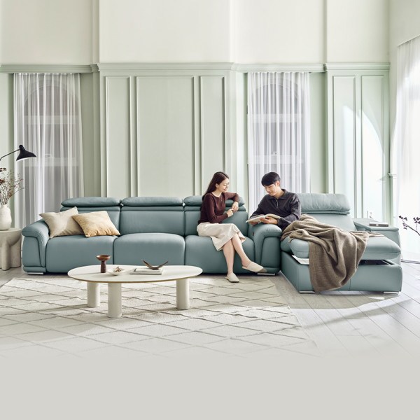 [다우닝] [상품권증정] 시네마 전동 리클라이너 전체 통가죽 소파 풀세트(한방향), 색상:머드브라운 / 전동 리클라이너 방향:좌형