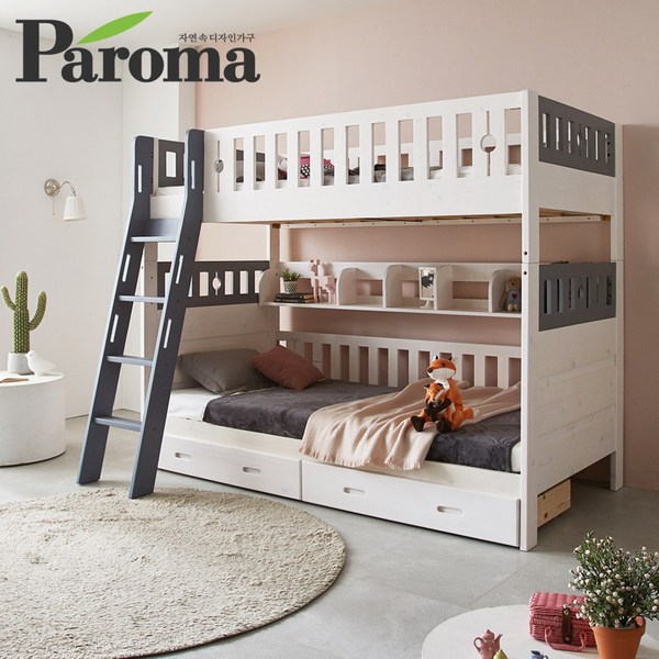 파로마 블랑 원목 분리형 이층침대 경사형 서랍_메모리폼매트리스 포함, 내추럴