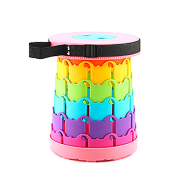  라온플렉스 휴대용 접이식 자바라 의자 높이조절 캠핑 스툴 아코디언 폴딩 체어 간이 대기, 미니 레인보우 핑크, 1개 