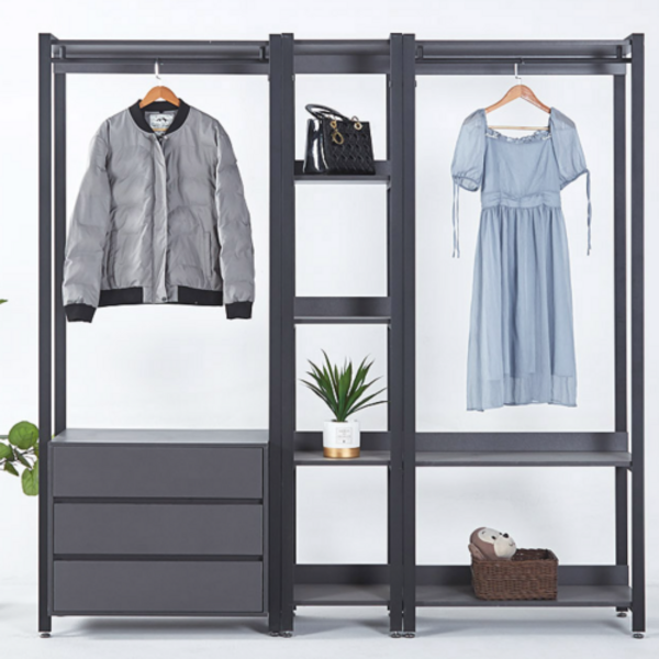  이케아 시스템 행거 드레스룸 스탠드 2단 서랍 옷걸이 철제 높은 조립식 DIY 옷장 선반 튼튼한, 600 코너장 블랙, 블랙 