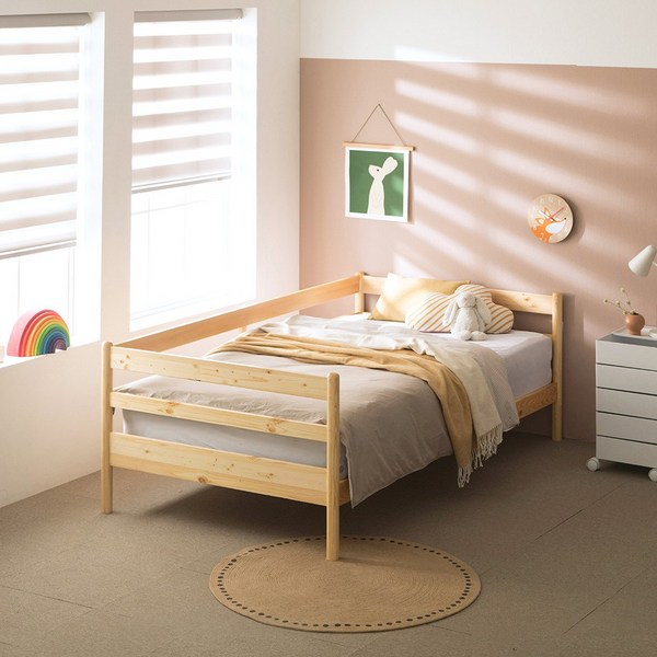 [우리아이 안심침대] 파로마 마리에 원목 데이베드 침대 SS 40T매트리스 / 주니어침대 / 초등어린이침대/ 예쁜아이침대, 네츄럴