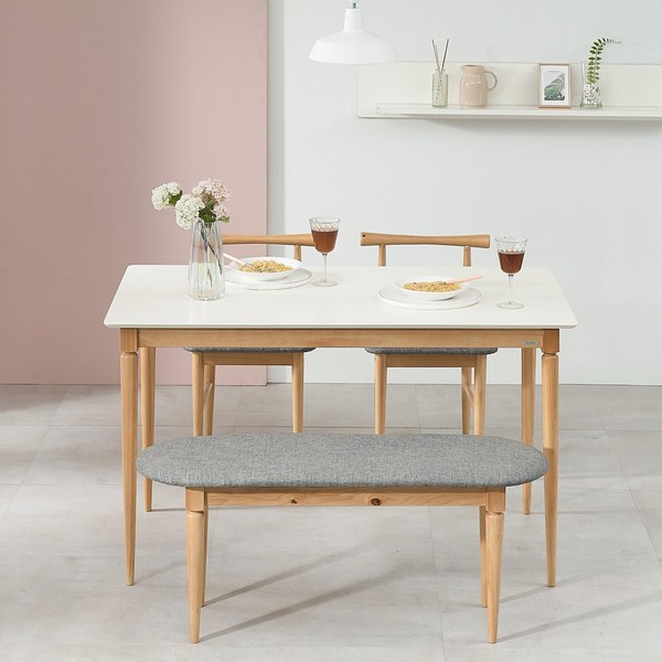  헤즈로 에덴 4인용 원목식탁 카페 업소 테이블 1200 단품, 직사각형, 크림화이트 