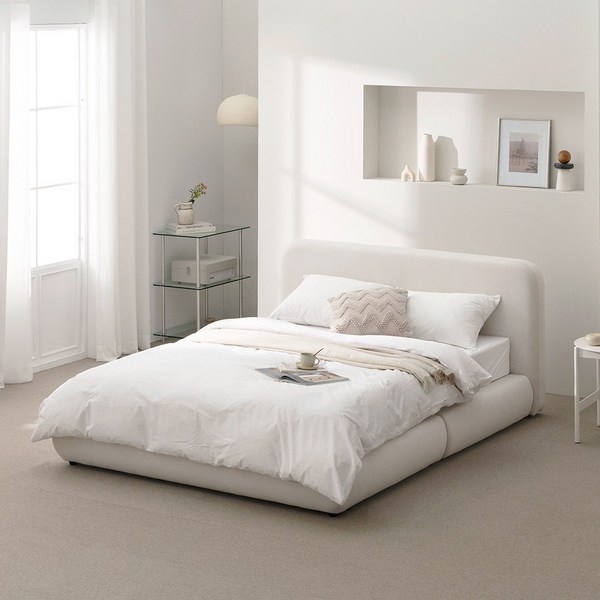  퍼니코 누보 아쿠아텍스 패브릭 평상형 호텔 침대 프레임 SS/Q/K (프레임만), 라이트 그레이 