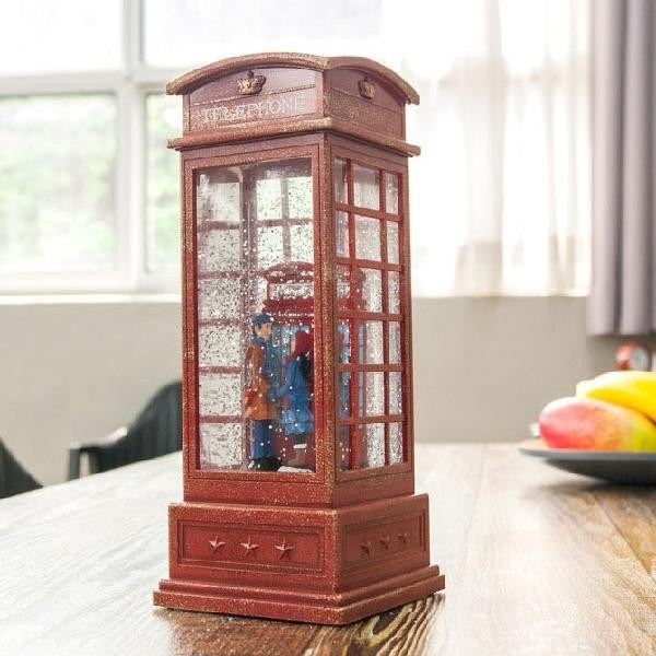  빨간공중전화박스 오르골 스노우볼 크리스마스장식 연인오르골 무드등 인테리어소품, 단품 