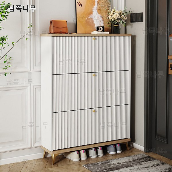 남쪽나무 좁은 현관 아파트 신발장 수납장, 50cm, 17x118cm, 흰색