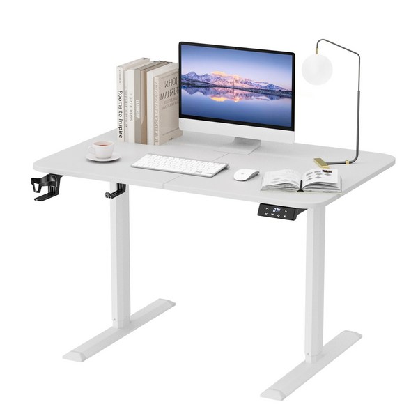 호몰HOMALL 높낮이 조절 테이블 공부 사무용 전동 조절 책상, 화이트