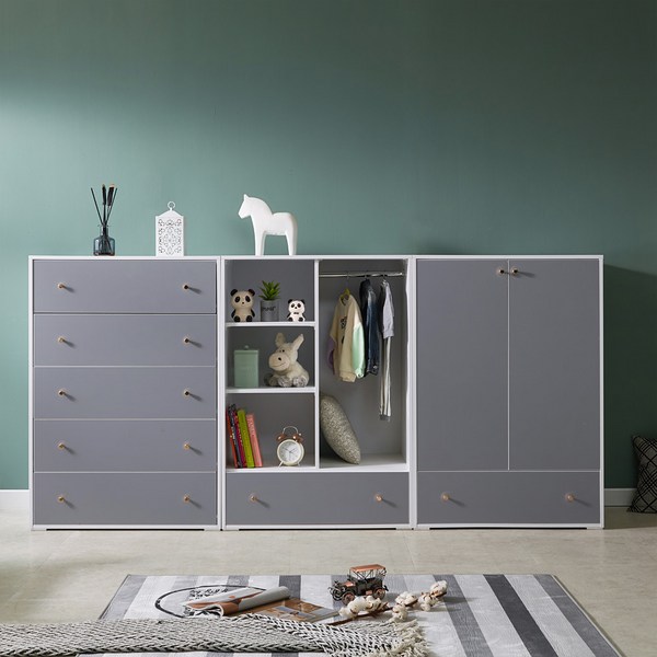  해해동동 아티 2400 서랍 옷장세트 베이비장 5단서랍장 아기옷장 여아 남아, 그레이 