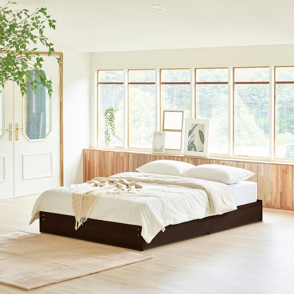 미니피스 와이드 수납형 무헤드 침대 매트리스 세트 싱글 슈퍼싱글 더블 퀸, HP-미니피스(월넛), 9존독립 화이트(추천!)