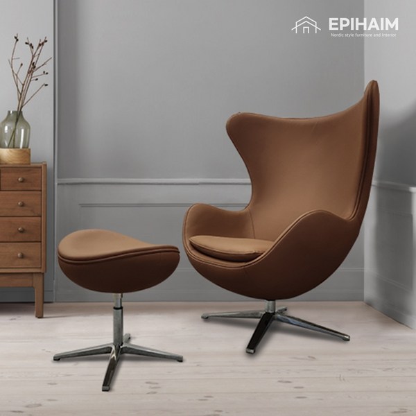  [국내발송]에피하임 북유럽풍 라운드 에그체어 디자인의자 모던의자 수유 리클라이너, 에그체어(몸통+풋스툴), 초코 브라운 