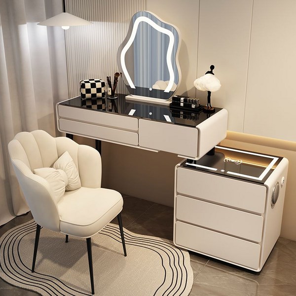 LED조명 수납화장대 확장형 서랍장, A01/3개 서랍+수납장+거울(D)+플라워 체어, 100cm