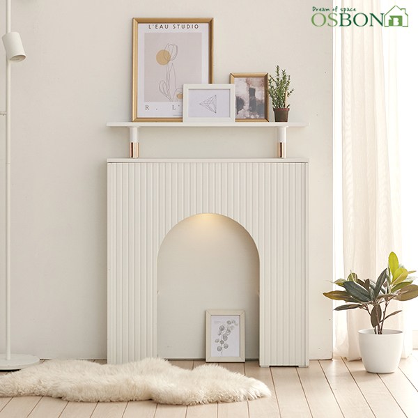  오스본가구 레브 800 LED 벽난로 콘솔 템바 라운드 수납 장식장, 레브 템바 라운드 장식장, 화이트 