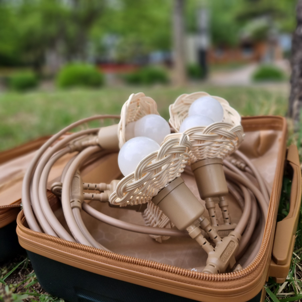 캠핑 라탄갓 파티라이트 레디백 led전구 세트 루프탑조명 스트링라이트, 베이지, 5구5.5M, 베이지, 1개