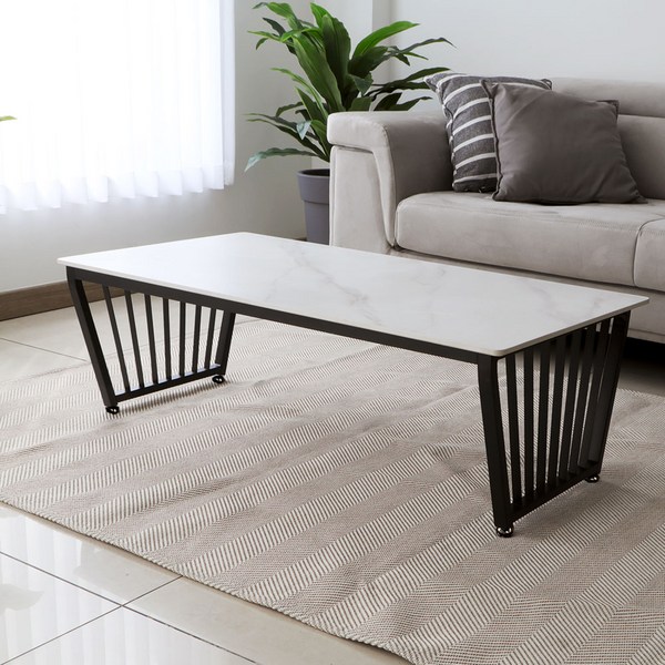  [저스틴퍼니처]레인 세라믹 소파 테이블, 화이트마블/블랙 
