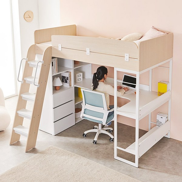 e스마트 프라임 테이블형 수납 2층 벙커침대 프레임 세트 SS, 책상형_그레이, 그레이