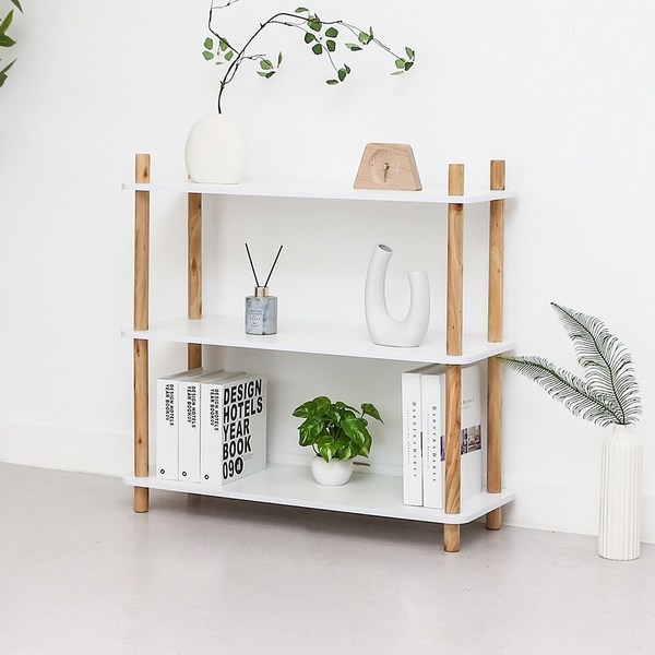  우드 거실 인테리어 수납 화이트 선반 800x300, 3단 