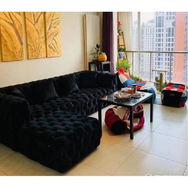 나뚜찌 쇼파 넓은 카우치 침실 우아미 이태리 패브릭 럭셔리, 싱글(전체 120 cm), 블랙