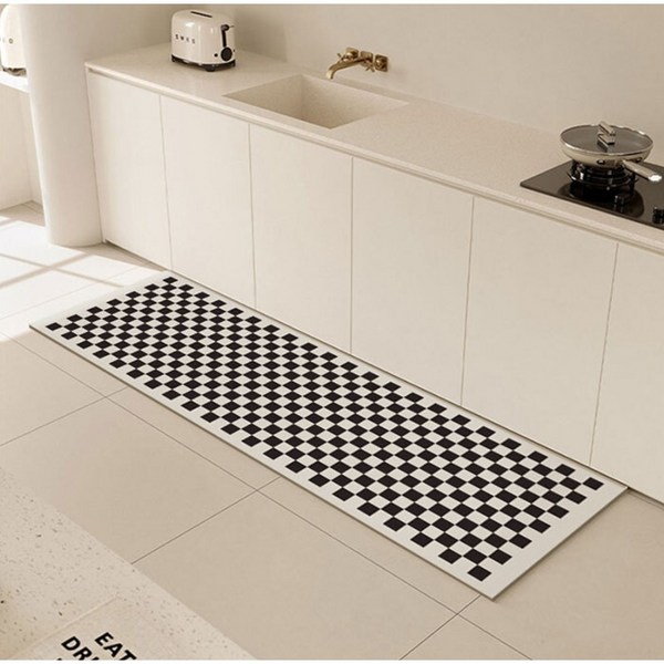 오비안 고급체크 주방 발매트 규조토 싱크대 매트, 블랙체크
