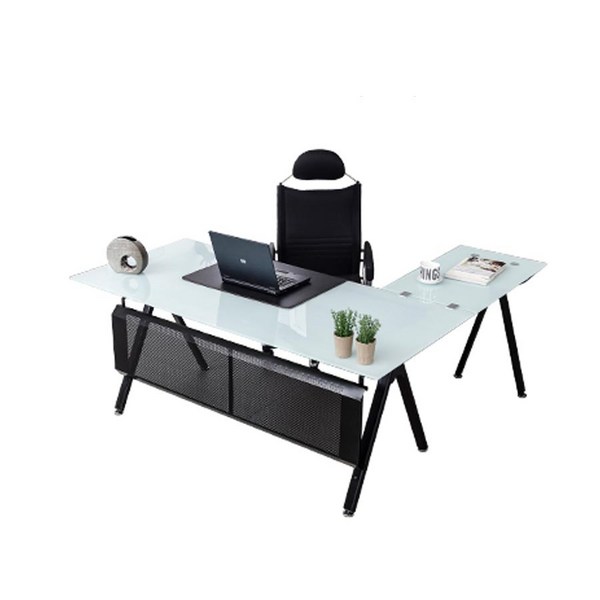 TS11 강화유리책상 사무실 컴퓨터책상 세트 1800x800 철제 컴퓨터 사무용 게이밍 데스크, 화이트/사이드책상세트