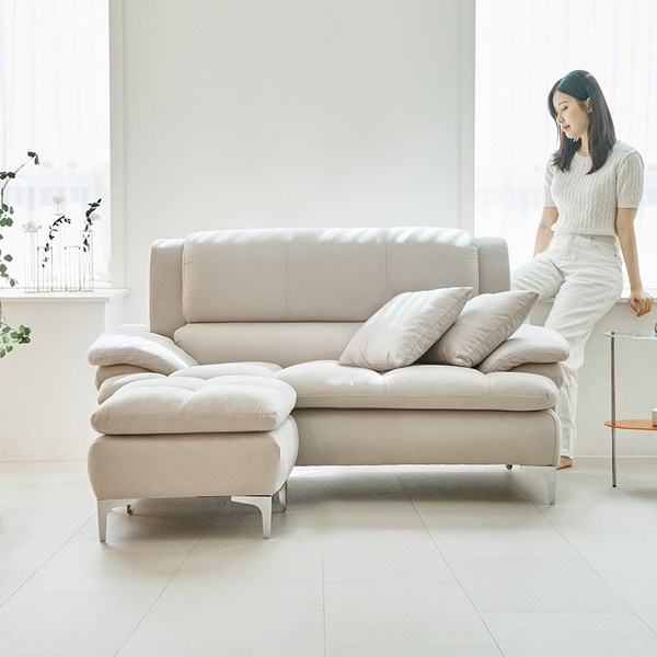 늘나른 리라 2인용 아쿠아텍스 패브릭 소파, 아이보리, 스툴포함