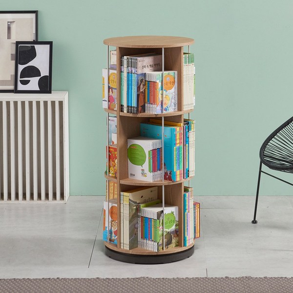  [비앙스] VONI 원형 3단 회전책장, 색상:내츄럴오크 