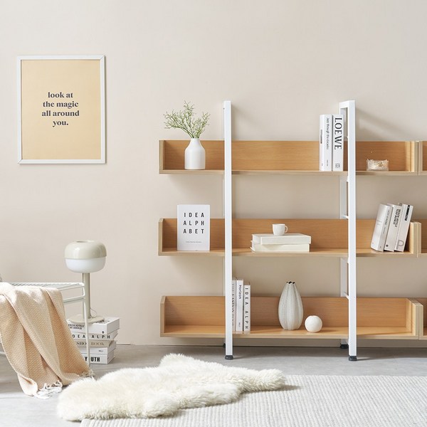 제련공단 코지컬러 사각프레임 책장 진열장 장식장, 3단(H1200), 내츄럴비치(화이트프레임)